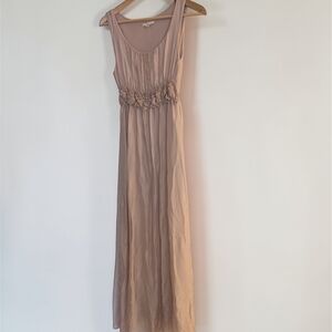 Sleeveless Blush Maxi Dress with Floral Waist Detail